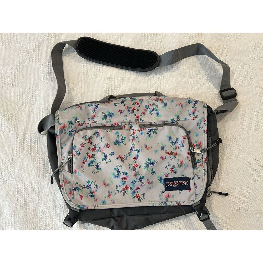 Jansport Messenger/Laptop Bag. Floral/Gray,‎ Multi Pockets.